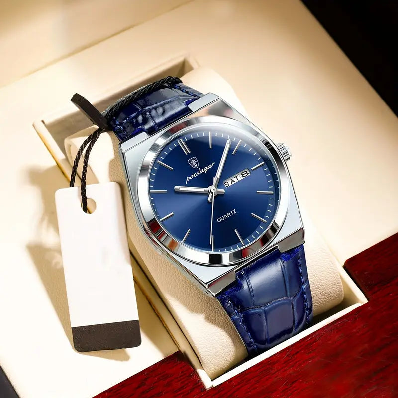 Renley's Elegant Blue Leather Quartz Watch