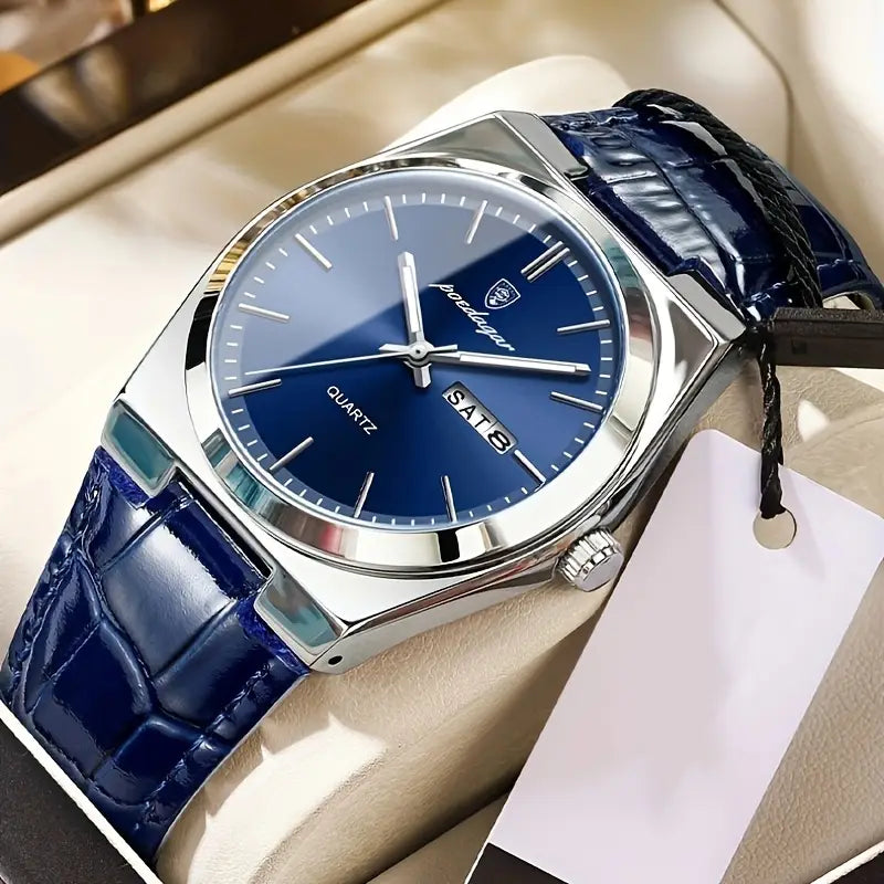 Renley's Elegant Blue Leather Quartz Watch