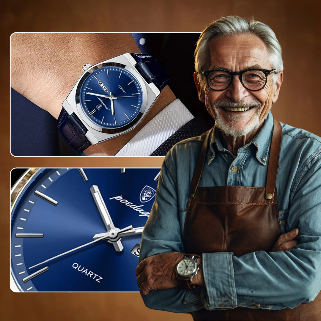 Renley's Elegant Blue Leather Quartz Watch