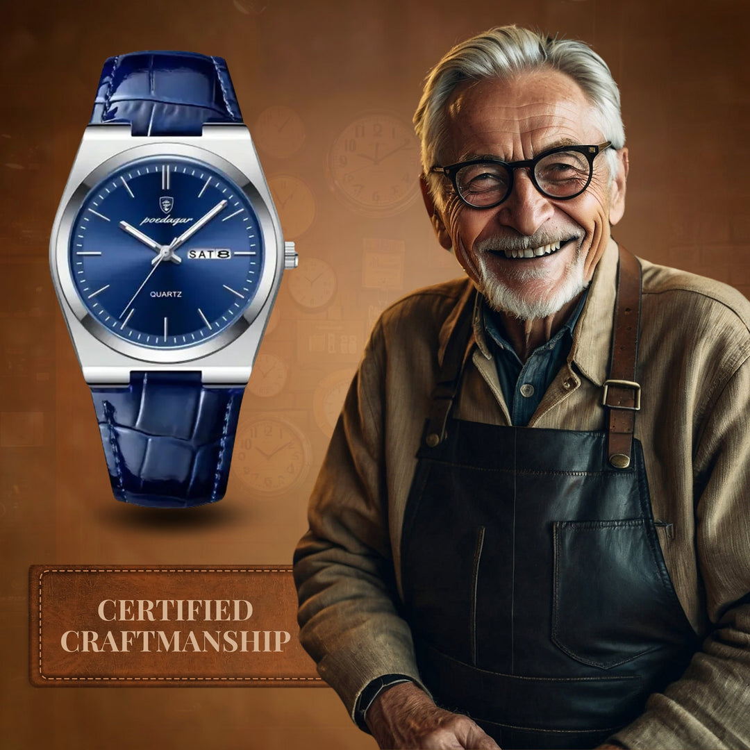 Renley's Elegant Blue Leather Quartz Watch