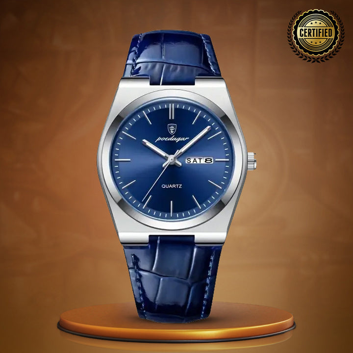 Renley's Elegant Blue Leather Quartz Watch