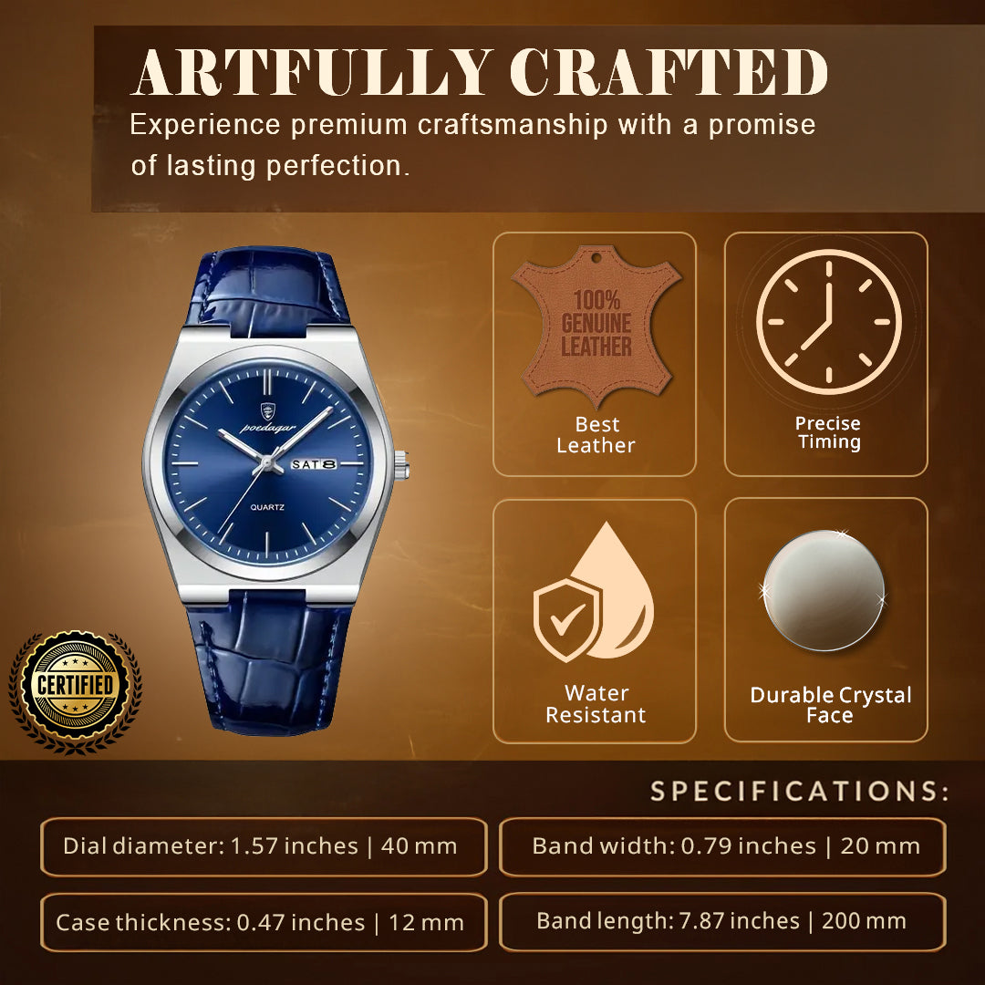 Renley's Elegant Blue Leather Quartz Watch