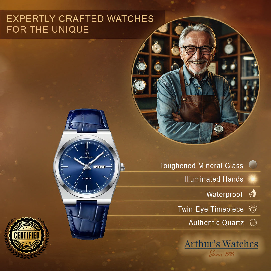 Renley's Elegant Blue Leather Quartz Watch