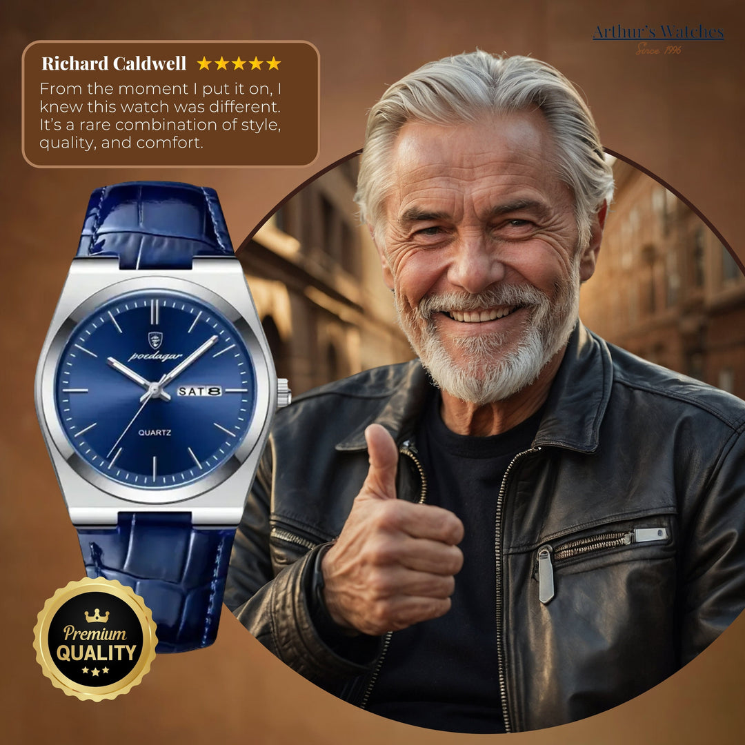 Renley's Elegant Blue Leather Quartz Watch