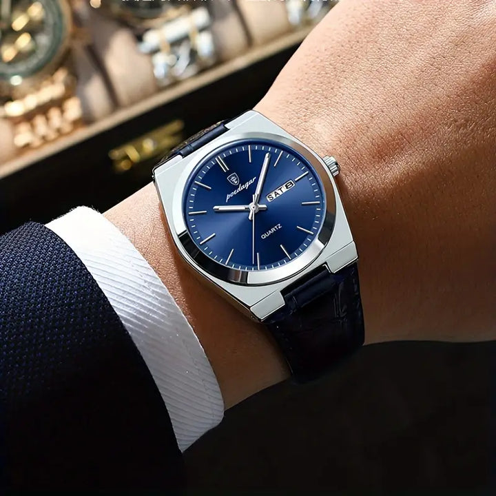 Renley's Elegant Blue Leather Quartz Watch