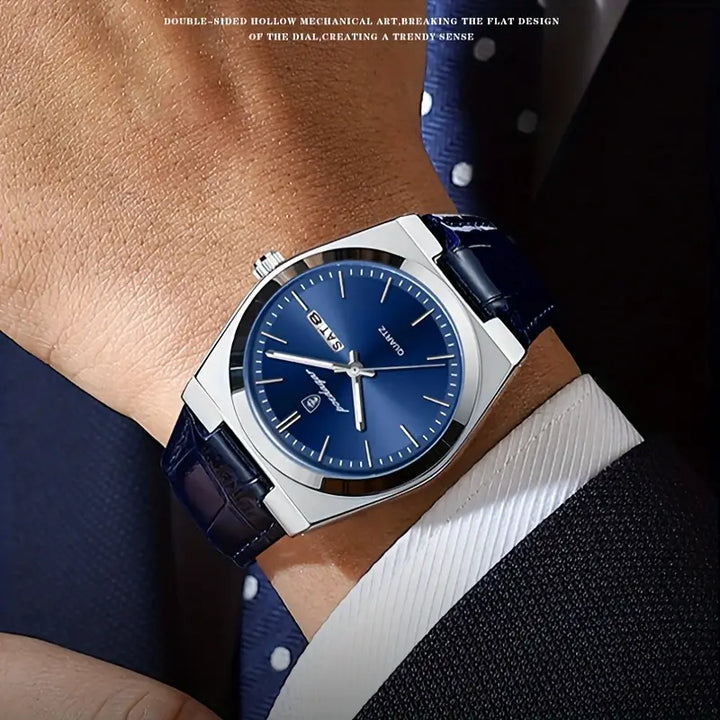 Renley's Elegant Blue Leather Quartz Watch