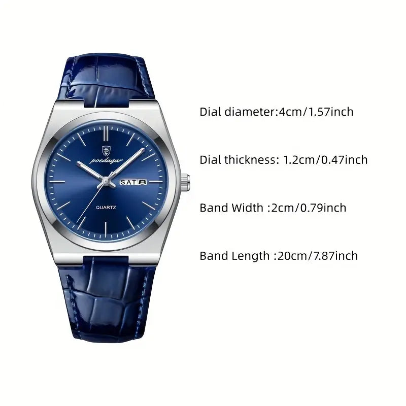 Renley's Elegant Blue Leather Quartz Watch